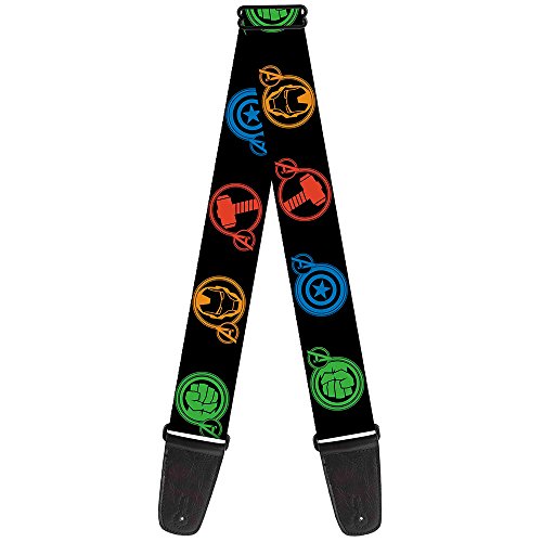 Sangle de guitare par Buckle-Down 34-60″ Marvel Avengers Superhero Logos Black/Multi Color - Les Beatles, Paul McCartney, John Lennon, RIngo Starr, George Harrison Sangle de guitare par Buckle-Down 34-60" Marvel Avengers Superhero Logos Black/Multi Color