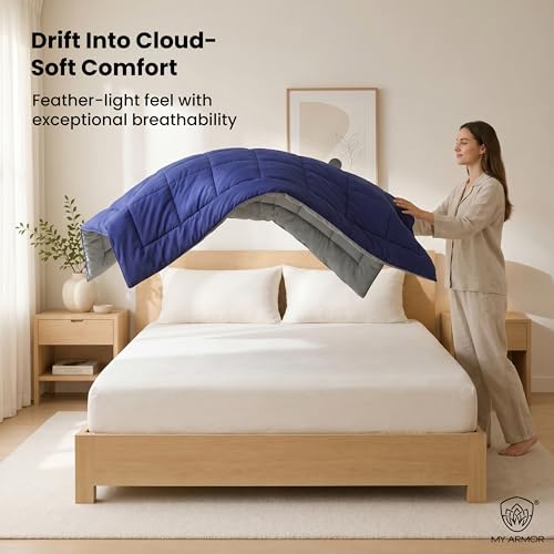 Image of MY ARMOR 220 GSM Reversible Comforter for Double Bed | Microfiber Quilt /Duvet /Blanket for AC & Winter | Soft, Lightweight & Breathable Comforter (90 x 100 Inch, Grey & Navy Blue)