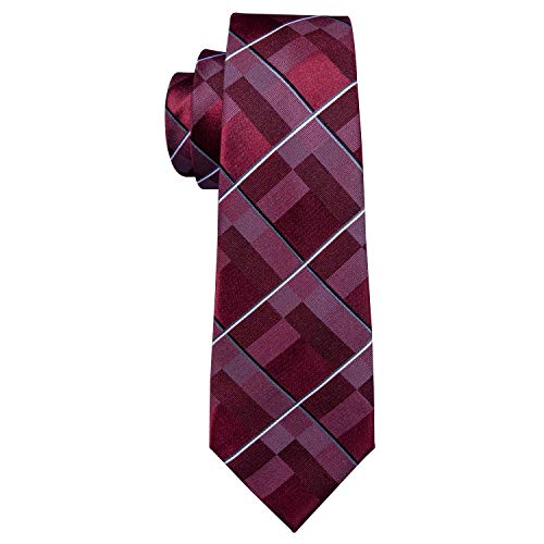 Barry.Wang Plaid Ties Check Mens Necktie Set with Handkerchief Cufflinks Classic Stripe