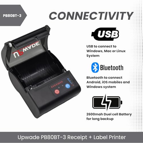 Image of 80mm (3 Inches) Bluetooth 2 in 1 Label + Receipt Direct Thermal Printer (Premium Label Printer)