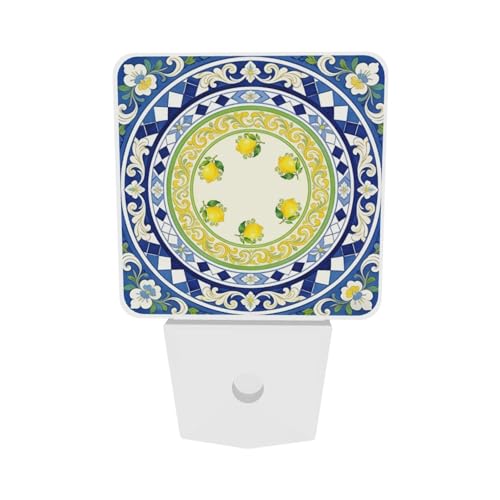 Image of Lemon Yellow Summer LED Plug-in Night Lamp 2 Piece Set, Auto Sensor Nightlights Set of 2 for Bedroom Bathroom Stairs
