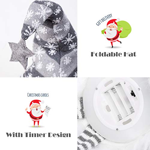 EDLDECCO Christmas Gnome with Light Timer 27 Inches Set of 2 Knitted Hat Nisse Figurine Plush Swedish Nordic Tomte Scandinavian Elf X'Mas Holiday Party Home Decor Ornaments (Red & Grey)