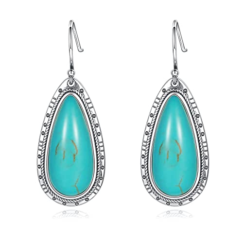 Sterling Silver Turquoise Earrings for Women: Teardrop Turquoise Dangle Earrings Vintage Style Western Jewelry Gift for Cowgirls