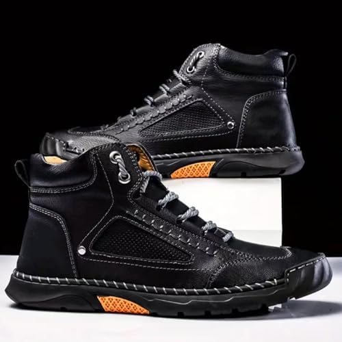 Hillde Shoes, Hillde Mens Shoes, Hillde Boots Men's Casual Leather Fashion Sneakers Ankle Chukka Boots Handmade Mid-top Non-Slip Walking Driving Shoes(Brown,US 10.5)3