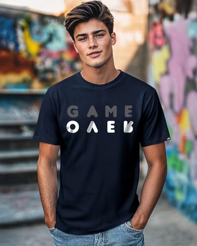 Image of Bewakoof Men's Game Over Printed 100% Cotton T-Shirt - Regular Fit, Round Neck, Half Sleeves