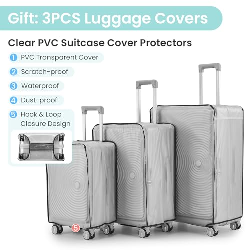 3 Piece Luggage Sets 100% PC Hard Shell Lightweight Suitcase with TSA Lock Spinner Wheels Expandable Carry On Luggage Set with Front Opening, Mint Green (20/24/28)3