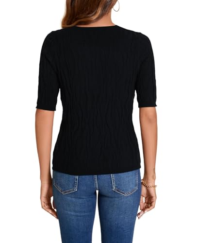 Image of MINTLIMIT Womens Short Sleeve Sweater Summer Pullover Shirt Tops Texture V Neck Casual Knit Tees Tops