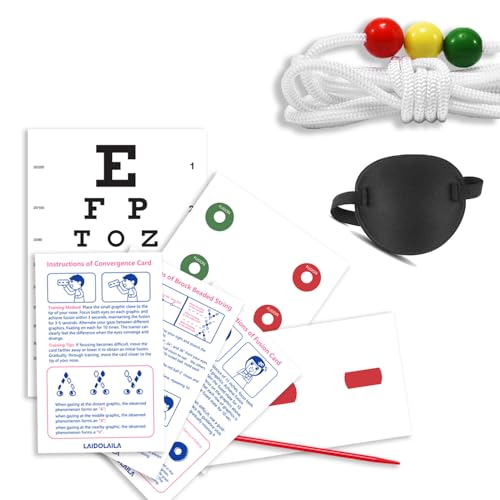 7.5?ft Vision Convergence Beads Training Kit?– Snellen Eye Chart, Eye Patch & 2 Strabismus Correction Cards for Convergence Insufficiency Therapy, Lazy Eye (Amblyopia) & Eye Coordination Exercises