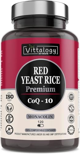 Vittalogy Levadura de Arroz Rojo Con Coenzima Q10. Red Yeast Rice Premium. Reduce el Colesterol....