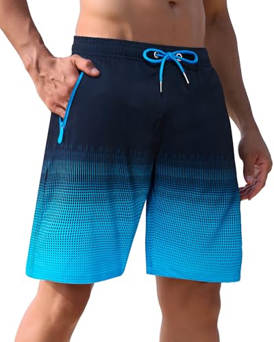 APTRO Herren Badehose Lang Badeshorts mit Mesh-Futter Schnelltrocknend Boardshorts mit Reißverschlusstaschen Sport Shorts MK080 Blau L