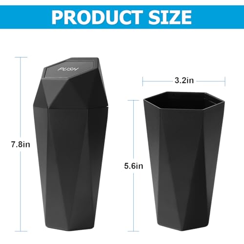 Image of Mandark Car Trash Can with Lid, Diamond Design Small Vehicle Automatic Portable Garbage Bin, Leakproof Automotive Interior Dustbin for Kitchen Home Office, Universal for SUV, Truck, RV (Black)