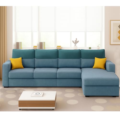 Image of Furny Tokiaa 6 Seater Fabric RHS L Shape Sofa Set (Sky Blue) | Soft Velvet Fabric | Modern Design | Comfortable Seating | Living Room Furniture