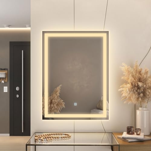 Espelho LED 3 Cores Banheiro Dual Touch c/Desembaçador 110V/220V (80Cm x 60 Cm)