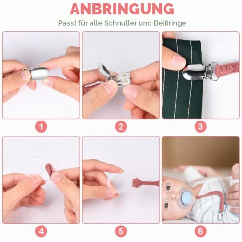 Aolso Schnullerketten Baumwolle Schnullerketten, 4pcs Schnullerkettenclips, Schnullerketten, Schnuller… – Ansicht 4