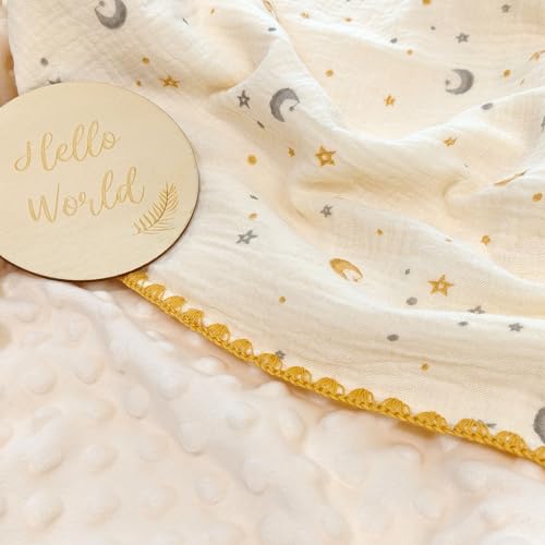 Image of Baby Neutral Muslin Thick Blanket Double Layer Soft Crib Bedding 40x40 inch Throw Blanket Stars Design