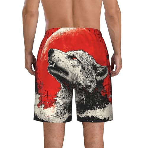 Men's Swim Trunks Beach Board Shorts Swimwear Bathing Suits - Goth Wolf Moon Retro Art3