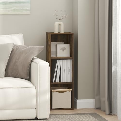 Image of Furinno Fulda Book Shelf, 3-Tier Narrow Bookshelf, Bookcase with 10-in Width Storage Shelf, 9.3 x 9.8 x 31.5, for Living Room, Bedroom, Home Office, Amber Pine