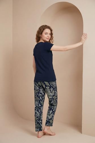Image of Women's Pure Cotton Printed Night Suit | Sweet Graphic Top & Elephant Print Pyjama Set | Soft Round Neck Sleepwear