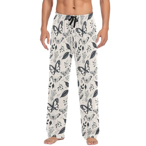 Mens Pajama Pants Butterfly Boho Flower Soft Lounge Sleep Pj Bottoms with Drawstring Pockets2
