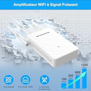 WONLINK Répéteur WiFi AC1200, Repeteur WiFi Puissant Double Bande 5GHz et 2,4GHz 1200Mbps Amplificateur WiFi avec Port Ethernet, 4 Antennes, WPS, Compatible avec Toutes Les Box Internet