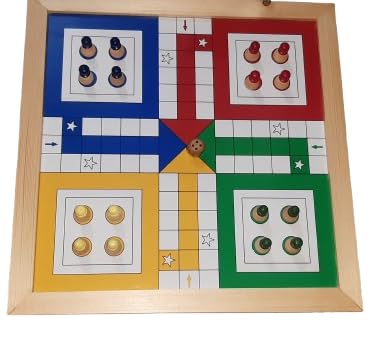 Image of CHECK BOX Handicrafts | Ludo Board Game Big Size with Wooden Megnatic Multicolor Coins & Wooden Dice (Laminated Glass Finish) (16x16 Inches, 2, Count)