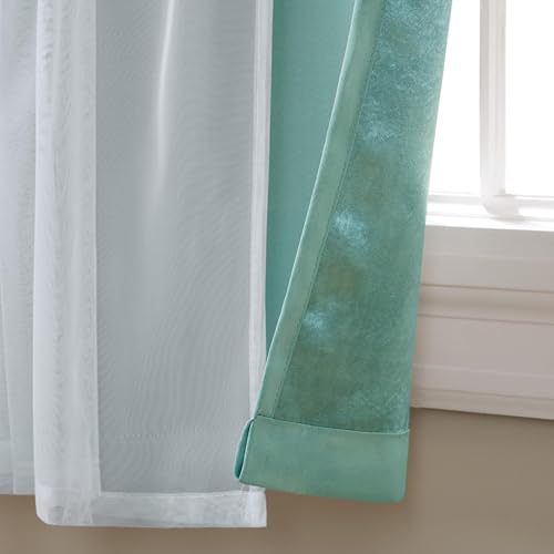 Image of TOWN & COUNTRY LUXE Talia Double Layer Indoor Curtains, Sheer and Room Darkening Blackout, Grommet Top, Energy Efficient, 2-Pack Set, 52 inchx96 inch, Turquoise
