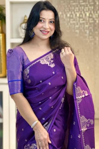Image of SGF11 Women's Kanjivaram Soft Silk Saree With Blouse Piece