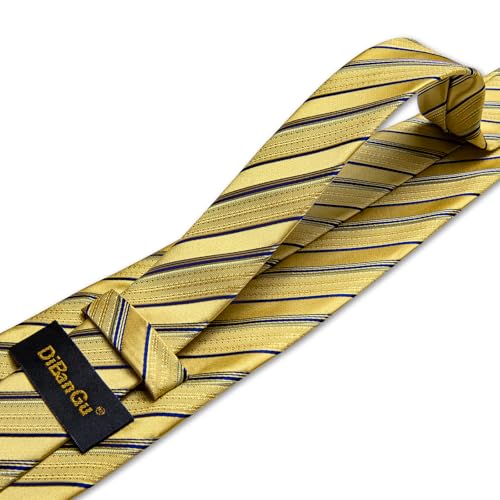 Image of DiBanGu Striped Tie Set for Men Silk Woven Plaid Necktie and Pocket Square Cufflinks Business Wedding