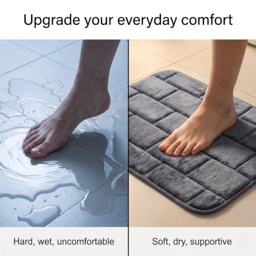 Image of Memory Foam Bath Mat for Bathroom & Kitchen | Anti-Skid Soft Floor Mat for Bedroom | Super Absorbent Quick Dry Microfiber Rug | Machine Washable Indoor Floor Mat | Grey | 40x60 cm