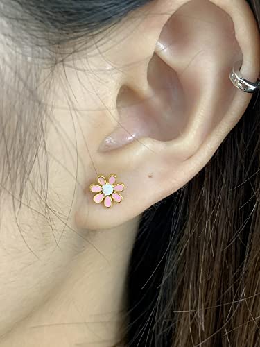 18G Cute Daisy Flower Stud Cartilage Earrings for Women Girls 14K Gold Plated Stainless Steel Enameled Dainty Screw Back Studs Sleeper Tragus Post Hypoallergenic Piercing Body Jewelry2
