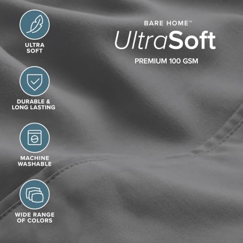 Image of Bare Home Sheet Set 1800 Ultra-Soft with 4 Pillowcases (Queen, Grey) | 6 Piece Set, Deep Pockets 6 to 15 Inches, 1800 Ultra-Soft, Double Brushed, Hotel Luxury