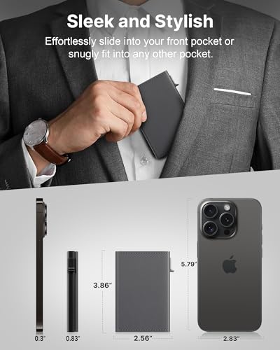 Image of typecase Mens Wallet Card Holder: Pop Up Aluminum Case, Premium Genuine Leather, Smart, RFID Blocking, Slim, Minimalist, Front Pocket - 9-14 Card Capacity | ID Window | Cash Slot - Deep Grey