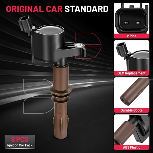 Image of BDFHYK Ignition Coil Pack DG521 Compatible with Ford F150 F250 F350 F450 Expedition Explorer Mustang Lincoln Mark LT Navigator Mercury Mountaineer 4.6L 5.4L 6.8L V8 V10 Ford Oem Coil Pack Set of 8