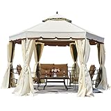 Erommy 12FT Outdoor Canopy Gazebo Hexagonal, Double Roof Patio Gazebo Steel Frame Pavilion with...