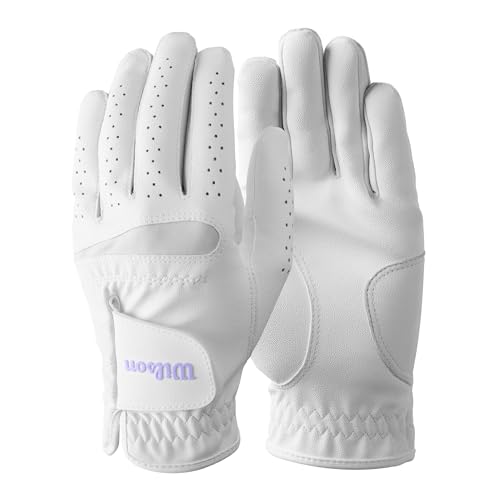 Wilson Damen Feel Plus Golfhandschuh, Zuverlässiger Grip und überragende Kontrolle, Feuchtigkeitsableitende Technologie, Linke Hand, Weiß, Größe M