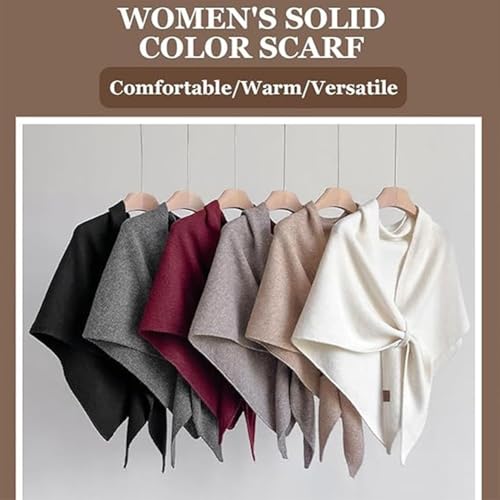 Women's Fashionable Triangle Shawl Scarf, Fleece Scarf Shawl Wraps with Loop Closure, Solid Color Pashmina Knitted Top4