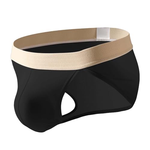 Ropa interior para hombre, transpirable, fina, semitransparente, corte bajo, triangular, bolsa grande, Negro , XL