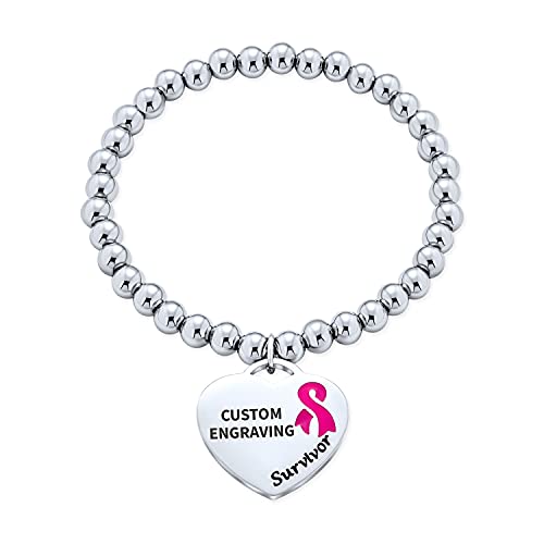 Bling Jewelry Blood Thinner Ruban Rose Cancer Survivor Medical Alert Id Stretch Bead Bracelet En Forme De Coeur Charm Tag Custom Engraved