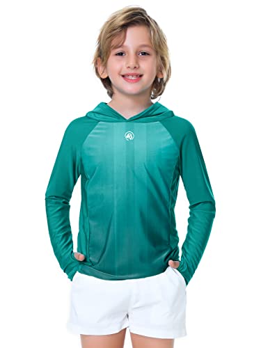 Image of AOBUTE Unisex Kids Long Sleeve Hoodie Rash Guard Boys UPF 50+ Swim Top with Thumb Hole 3-12 Years