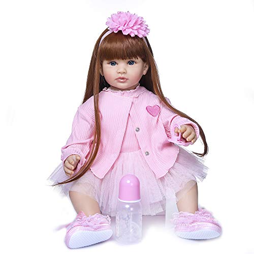 Muñeca Reborn de 24 pulgadas con cabello largo y mejillas rosadas miniatura 5
