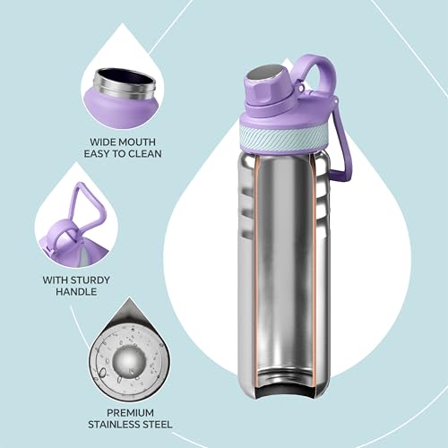 Image of IDEUS Vacuum Insulated Water Bottle, Stainless Steel Double Wall Flask Metal Sports Canteen with Leak-Proof Screw Cap (24oz (710ml), Violet)
