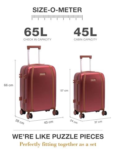 Image of FUR JADEN The Wayfarer 65cm Polycarbonate Travel Luggage Suitcase with 8 StealthTech Silent Shock Absorbing Wheels, TSA Lock & Aviation Grade Telescopic Trolley (Maroon, Check-in 24 inch)