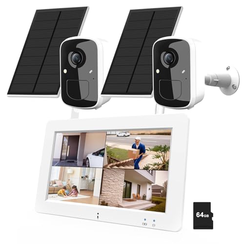HXVIEW Wireless Security Camera System with 7' Touchscreen Monitor, 2PCS 4MP WiFi Solar Powered...