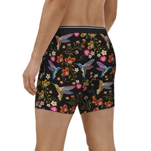 Novastar Mens Hummingbird Floral Boxer Briefs with Elastic Band
