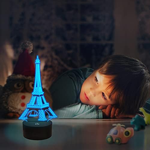 Eiffel Tower Nightlight 3D Illusion Lamp Visual Bedroom Decoration LED Lamp with Remote Control 16 Color Changing Paris Fashion Style Acrylic Gifts for Birthday Xmas