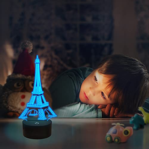 Image of FULLOSUN Eiffel Tower Nightlight 3D Illusion Lamp Visual Bedroom Decoration LED Lamp with Remote Control 16 Color Changing Paris Fashion Style Acrylic Gifts for Birthday Xmas
