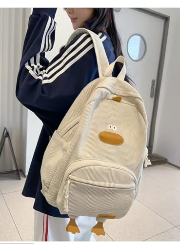 Novelty Duck Backpack Funny Animal Cartoon Corduroy Backpack Kawaii Aesthetic Laptop Backpack Preppy Stuff (White)2