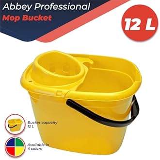 Abbey Plastic Mop Bucket with Wringer 12 Litre – Colour Coded Cleaning Floor Plastic Mop Bucket with Side Lip for Easy Pouring for General and Small Area Cleaning - Yellow