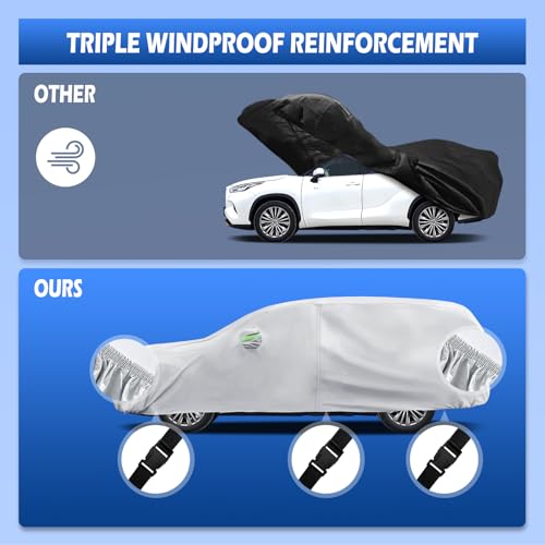 Image of Car Cover Custom Fit for Toyota Highlander 2001-2026, Migaven Waterproof Full Exterior Cover Sun Rain Protection with Door Zipper and Cotton Lining, Silver