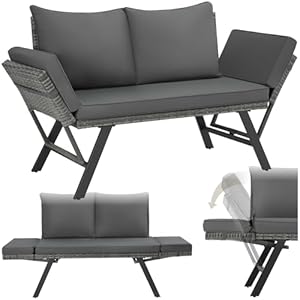 tectake Rattan Loungesofa mit Schlaffunktion
